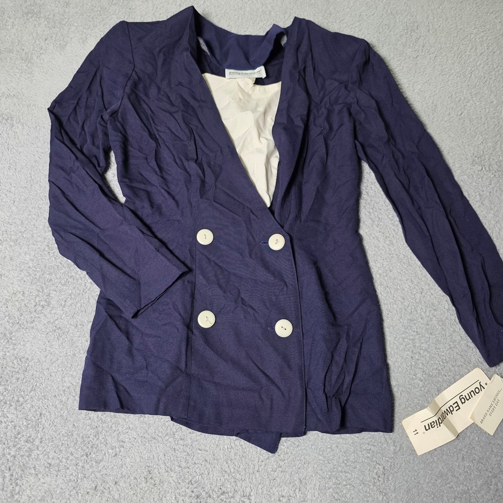 Young Edwardian Womens 11 Blazer Top Navy Blue Double Breasted Vintage NWT